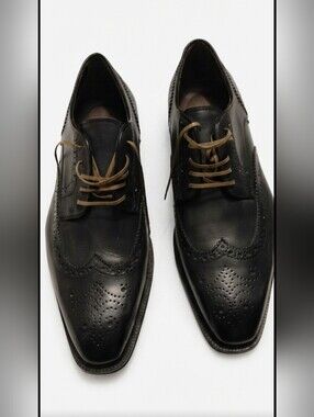 Santo de' Ricci Firenze Black Leather Brogue Shoes Size 43 EU (10 US)
